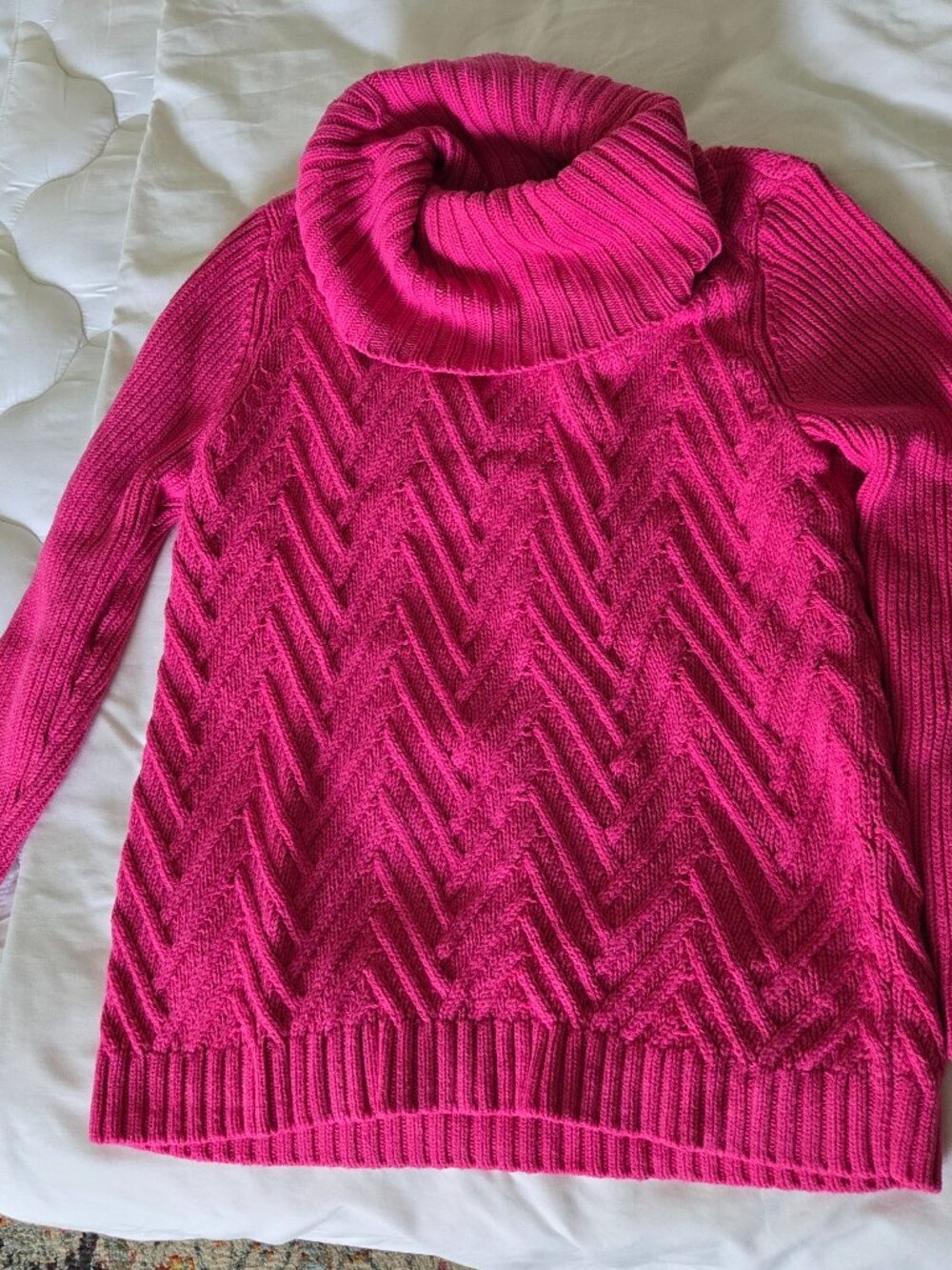 Talbots Pink Cable Knit Chevron Turtleneck Cowlneck Sweater - L